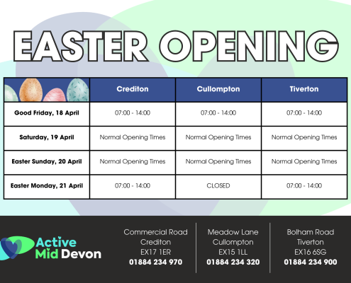 Active Mid Devon Easter Opening Times 2025